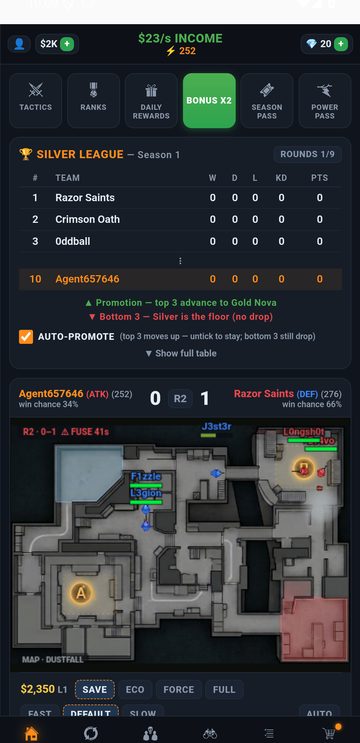 Strike-Command home screen with live match